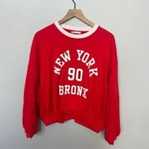 Zara Red New York Bronx Crew Neck Sweater